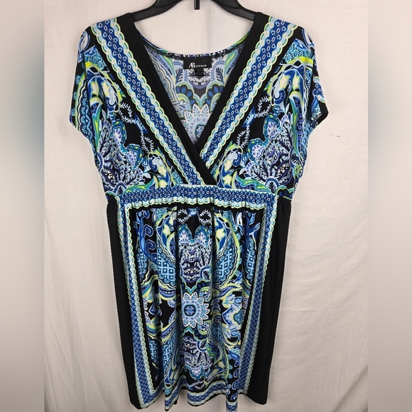 AB Studio Multicolor Floral Pattern Short Sleeve Dress Sz L - Picture 2 of 10